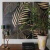 Black PTMD Neron wood carved leaves wall triptych 145cm - Image 8