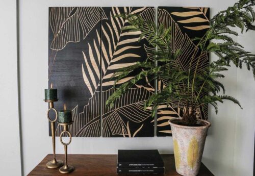 Black PTMD Neron wood carved leaves wall triptych 145cm - Image 8