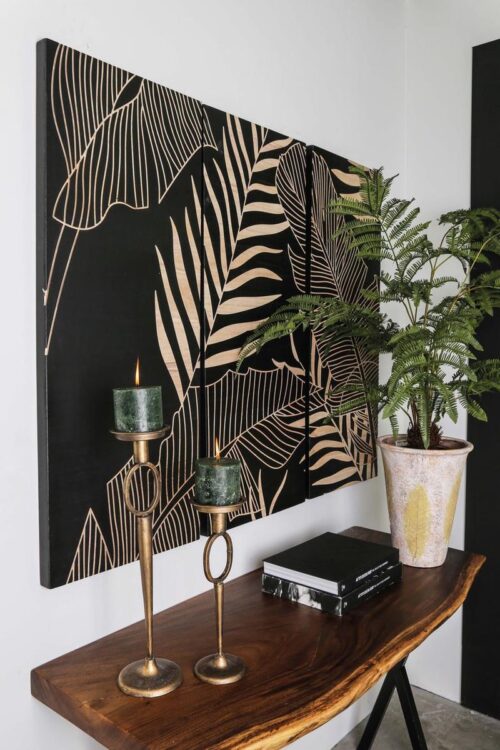 Black PTMD Neron wood carved leaves wall triptych 145cm - Image 10