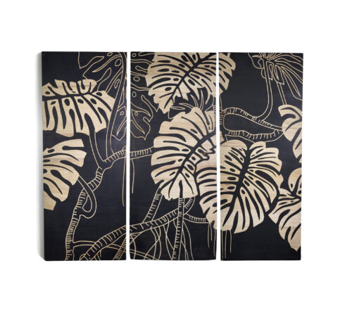 Black PTMD Neron wood carved wall triptych 145cm