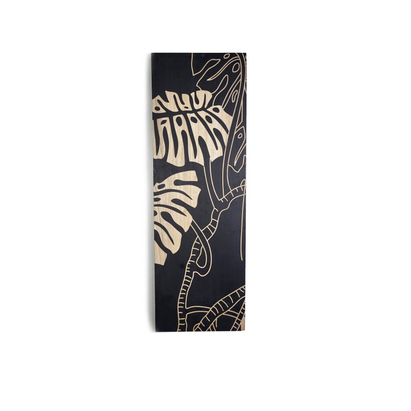 Black PTMD Neron wood carved wall triptych 90cm - Image 2