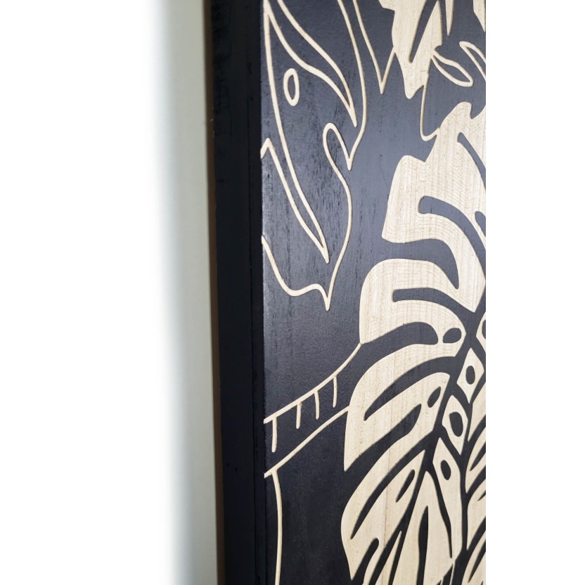 Black PTMD Neron wood carved wall triptych 90cm - Image 6
