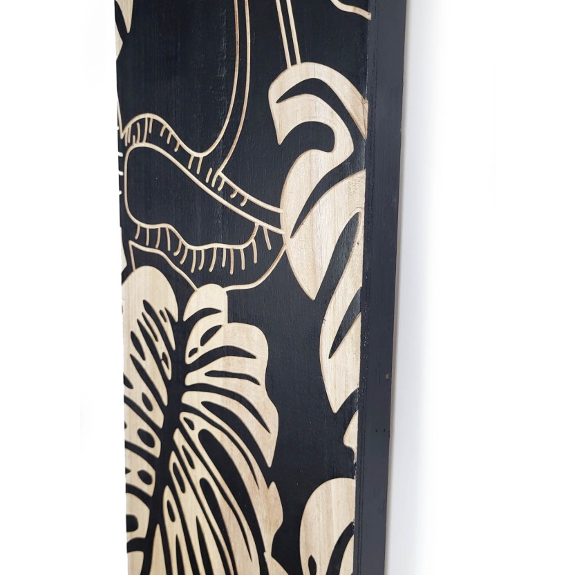 Black PTMD Neron wood carved wall triptych 90cm - Image 5