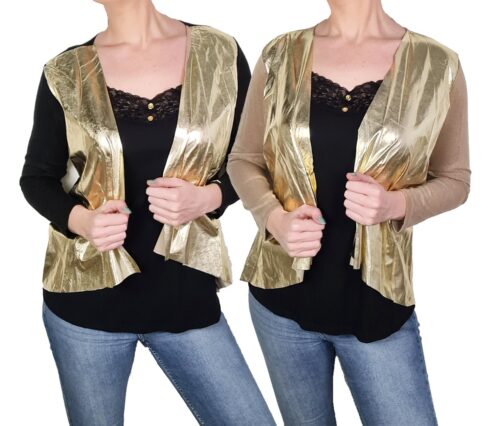 Brown and black Cherry Koko vests with gold PU parts