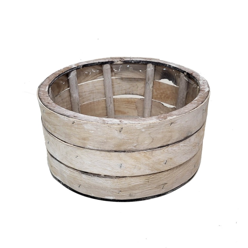 HBX white wash ronde houten set van 2 bloemen- of plantenbakken - Afbeelding 2