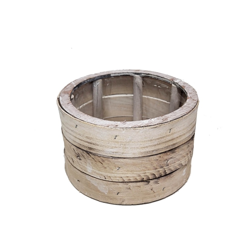 HBX white wash ronde houten set van 2 bloemen- of plantenbakken - Afbeelding 3
