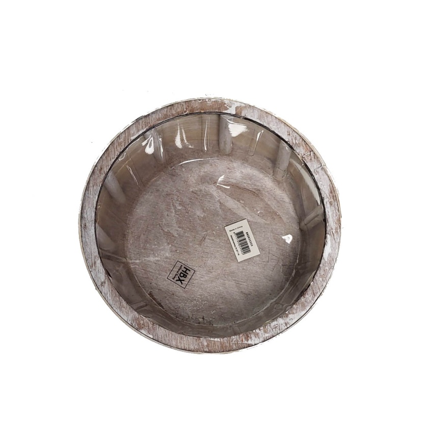 HBX white wash ronde houten set van 2 bloemen- of plantenbakken - Afbeelding 4