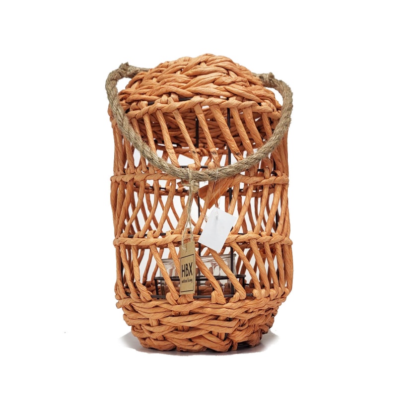 HBX oranje rotan Deia lantaarns 33cm