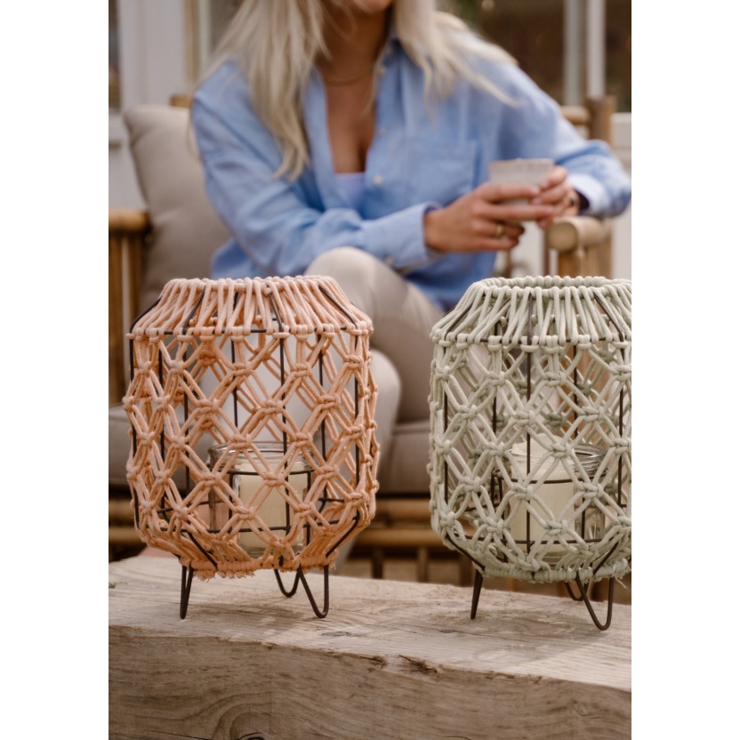 Roze HBX macramé lantaarns 38,5cm - Afbeelding 5