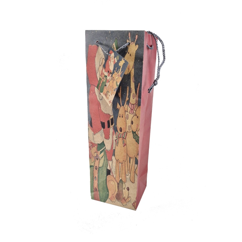 8-packs Paper bottle gift bags with Christmas print - Image 4