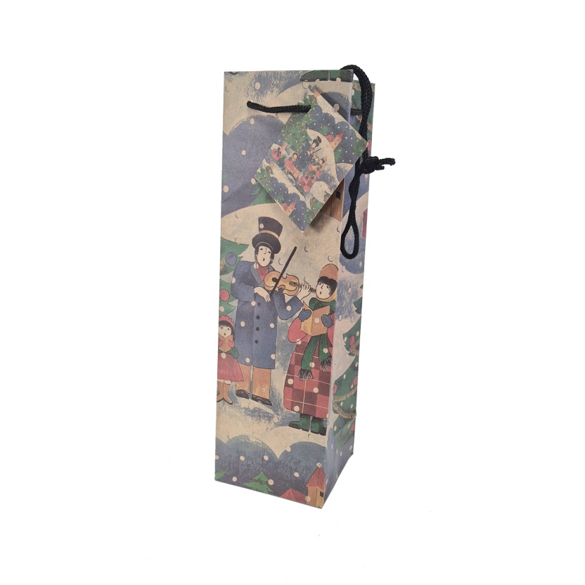 8-packs Paper bottle gift bags with Christmas print - Image 3