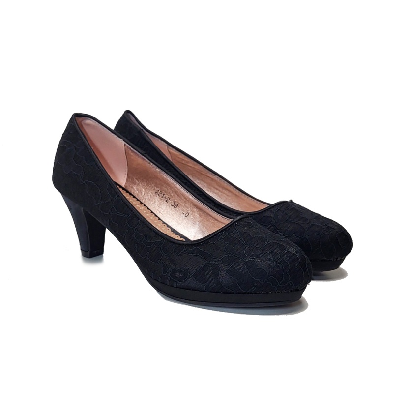 Damesschoenen - Zwarte kanten pumps met hakken - Afbeelding 4