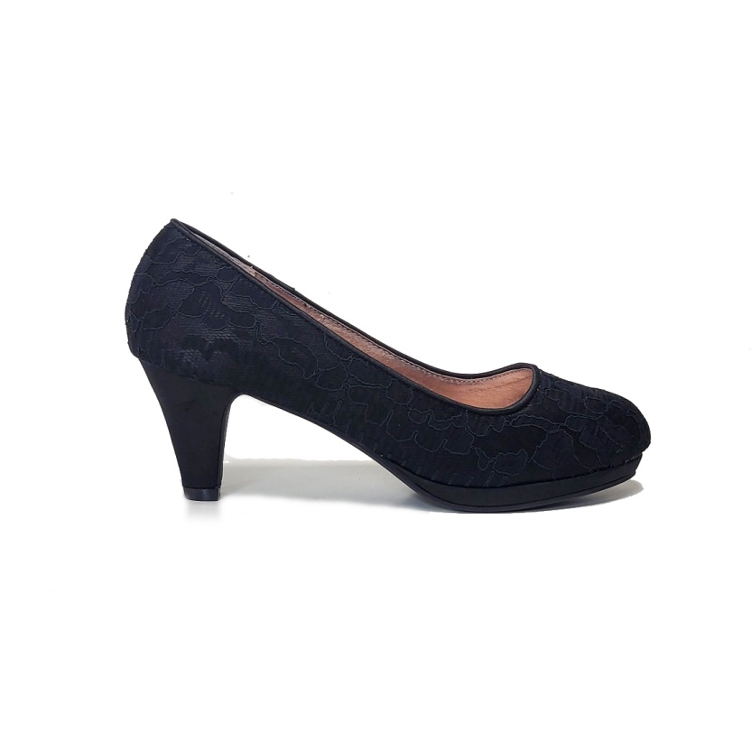 Damesschoenen - Zwarte kanten pumps met hakken - Afbeelding 7