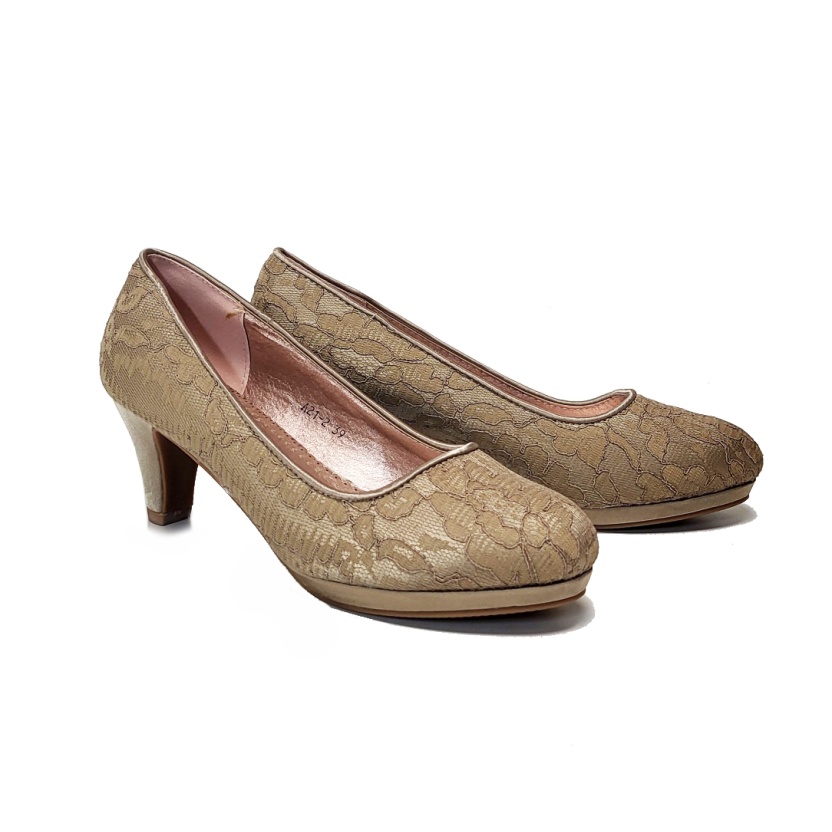 Damesschoenen - Kaki kanten pumps met hakken