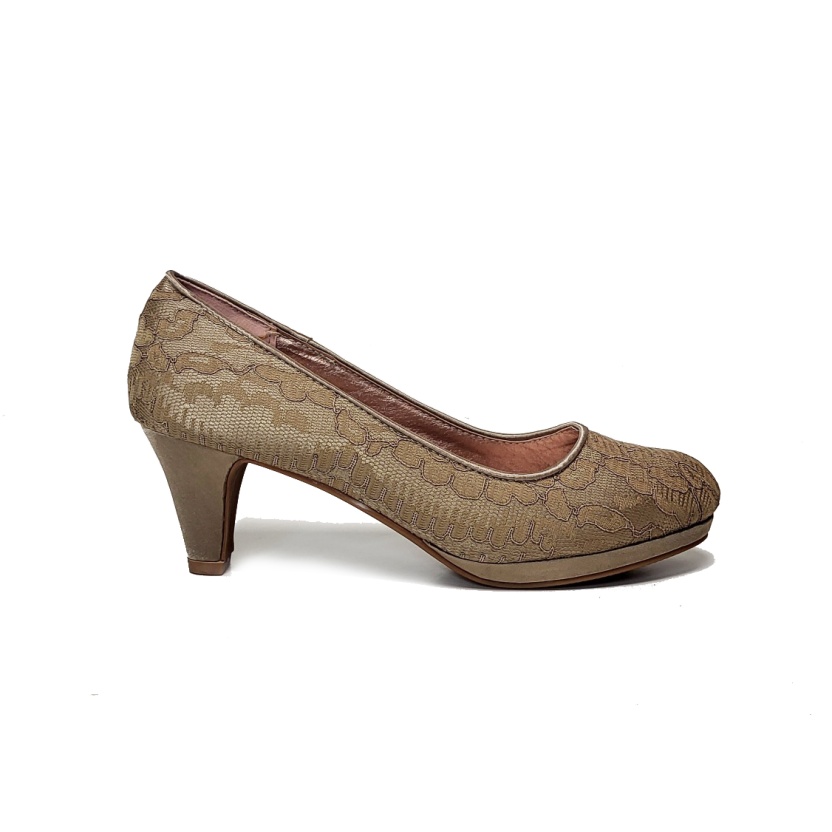 Damesschoenen - Kaki kanten pumps met hakken - Afbeelding 2