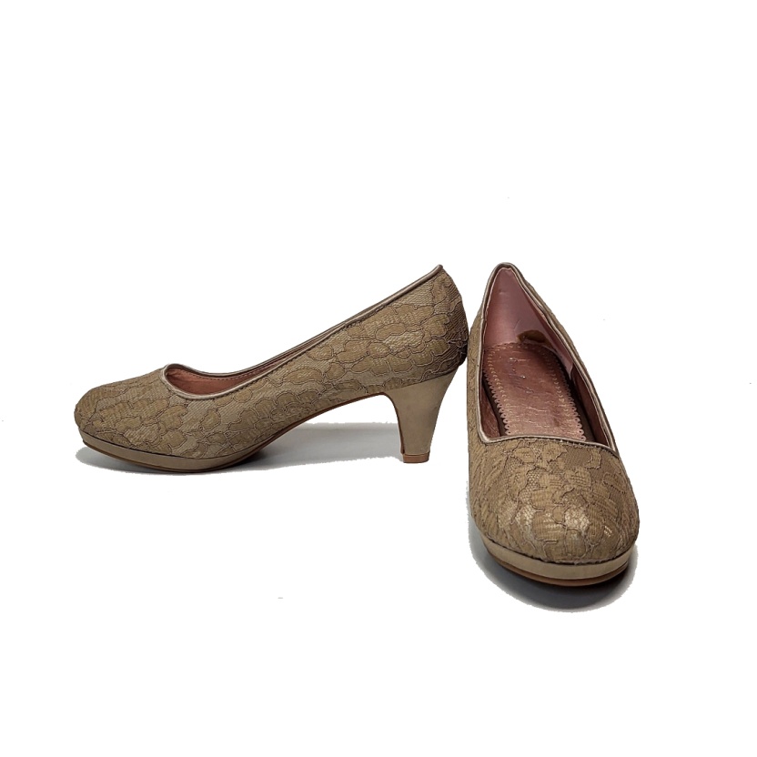 Damesschoenen - Kaki kanten pumps met hakken - Afbeelding 4