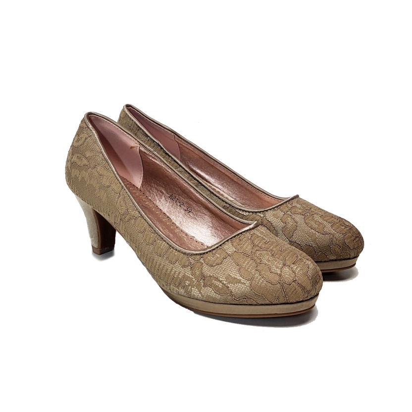 Damesschoenen - Kaki kanten pumps met hakken - Afbeelding 5