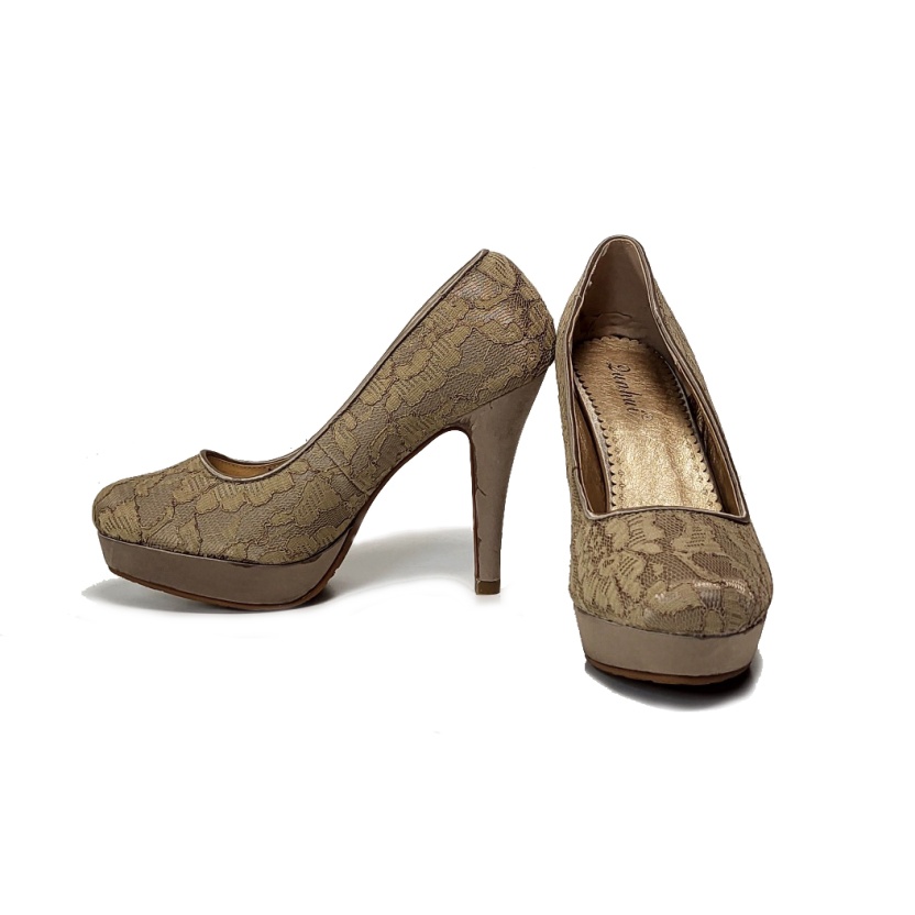 Damesschoenen - beige kanten pumps met hoge hakken - Afbeelding 4