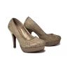 Damesschoenen - beige kanten pumps met hoge hakken