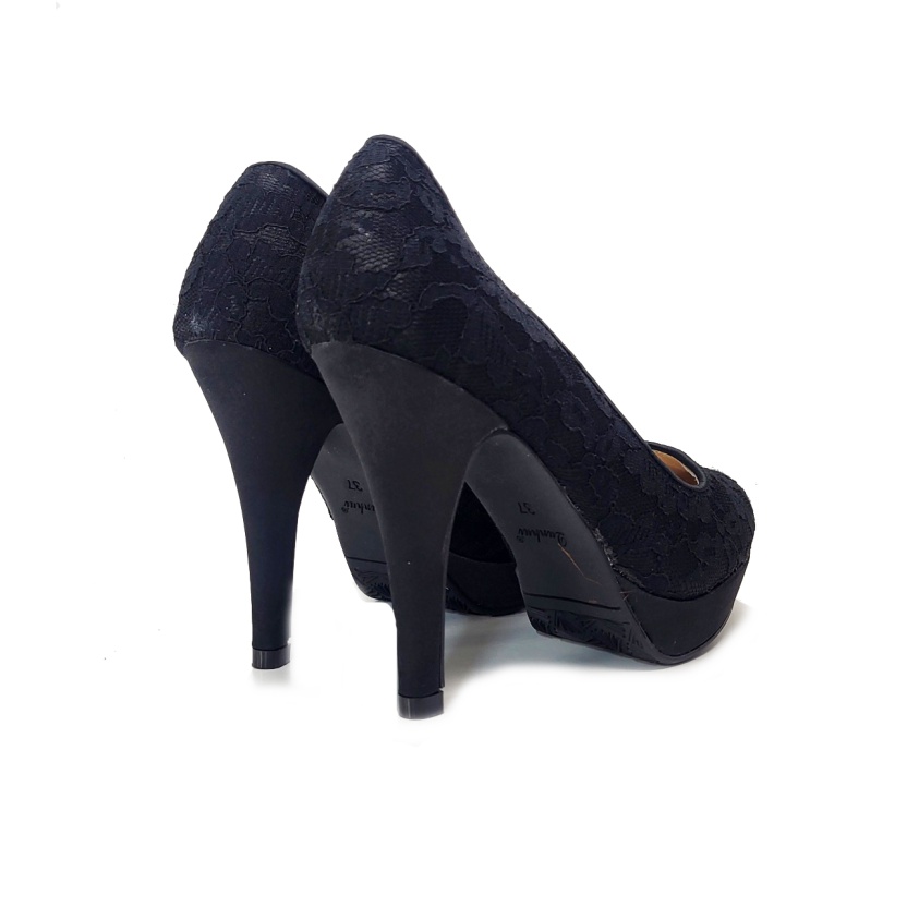 Women's shoes - black lace court shoes with high heels - Image 2