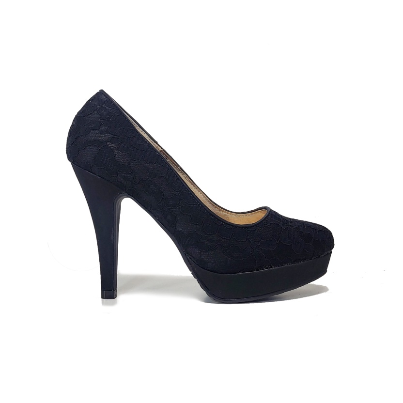 Women's shoes - black lace court shoes with high heels - Image 4