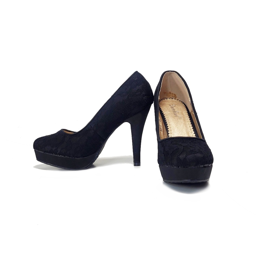Women's shoes - black lace court shoes with high heels - Image 5