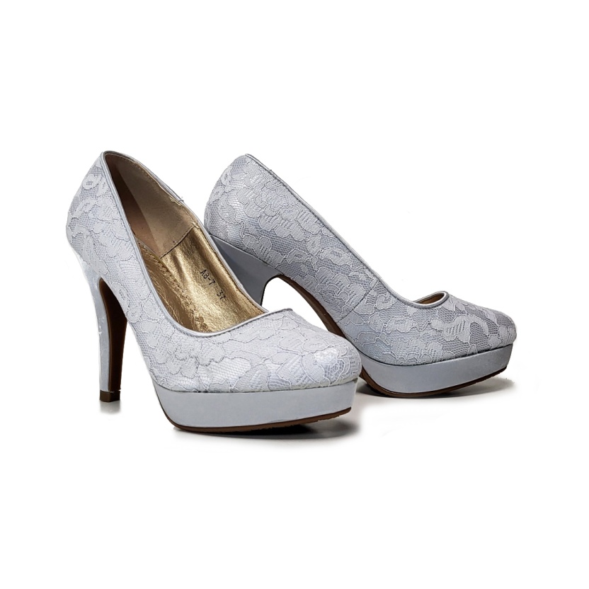 Women's shoes - silver lace court shoes with high heels