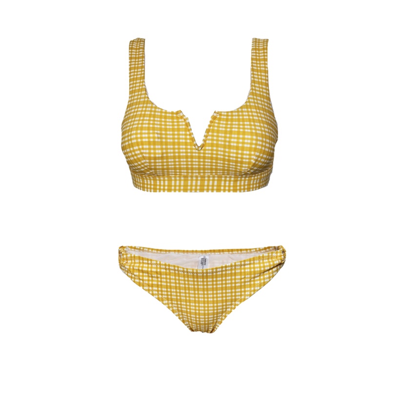 Yellow/white preformed bikini sets for women