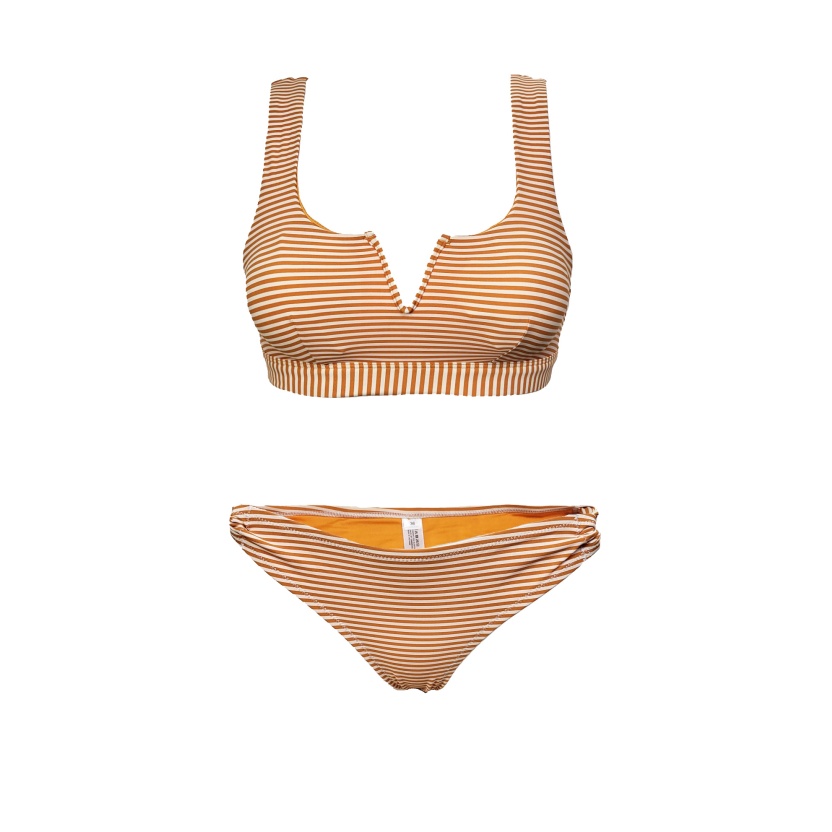 Oranje/cr?me voorgevormde gestreepte bikinisets voor dames
