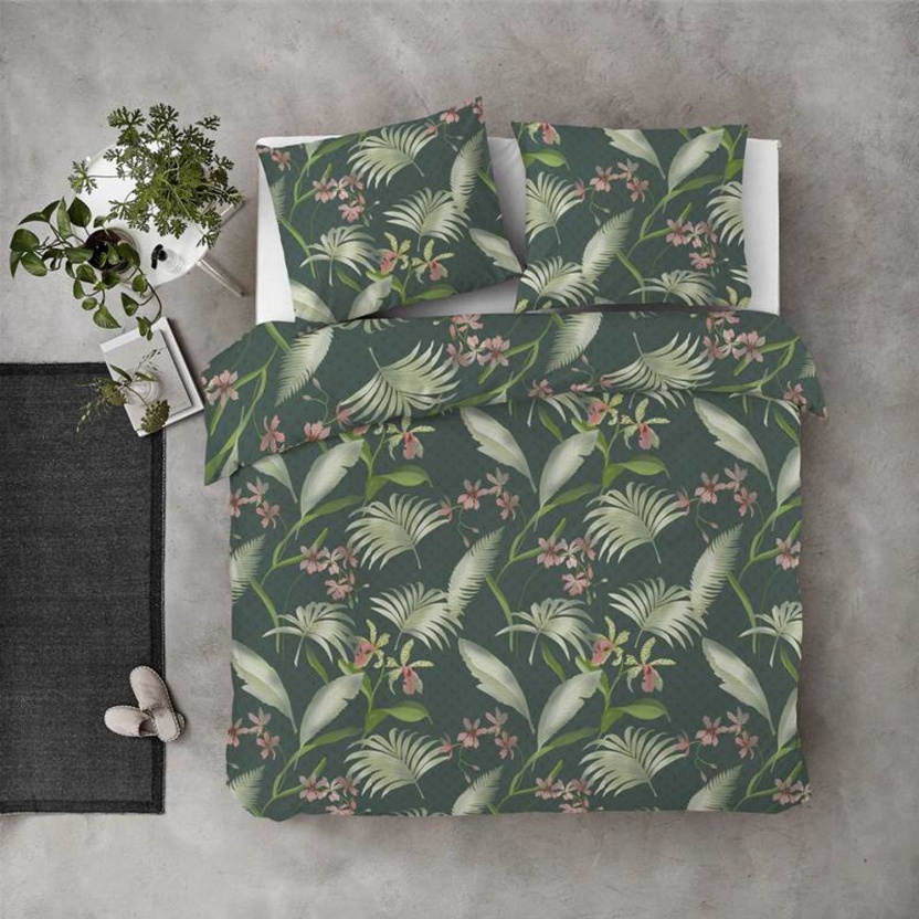 Byrklund 'Greens & Flowers' katoenen dekbedovertrekken - 140x220+20cm - Afbeelding 2
