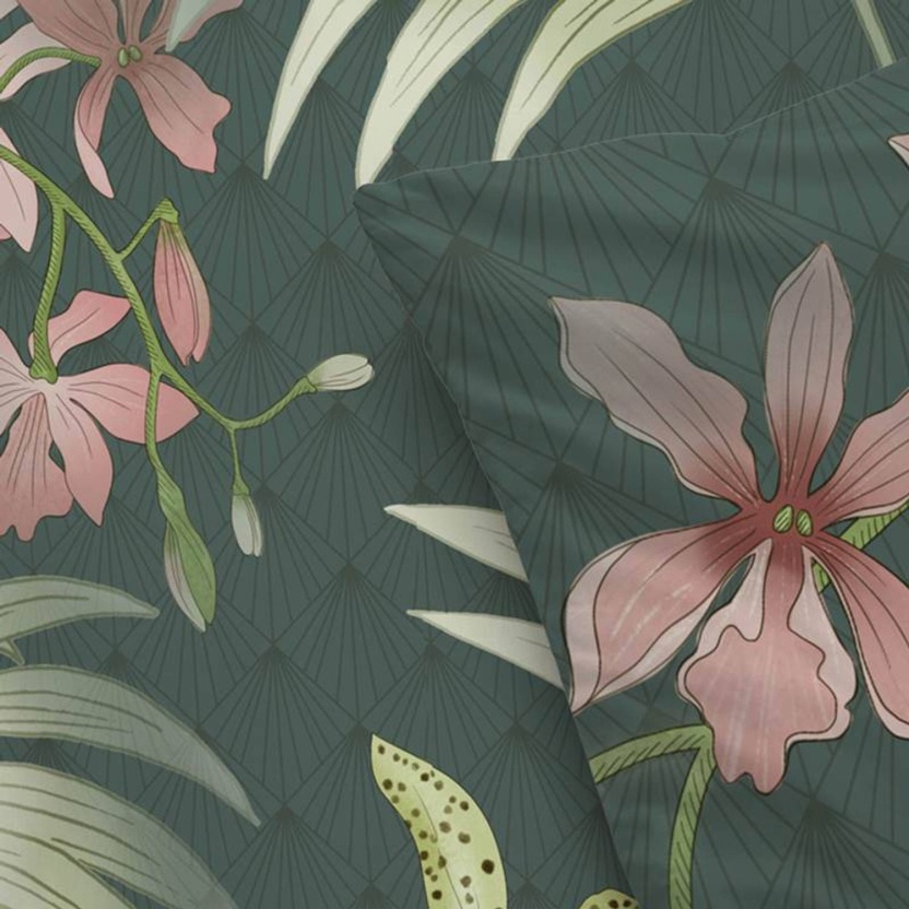 Byrklund 'Greens & Flowers' katoenen dekbedovertrekken - 140x220+20cm - Afbeelding 4