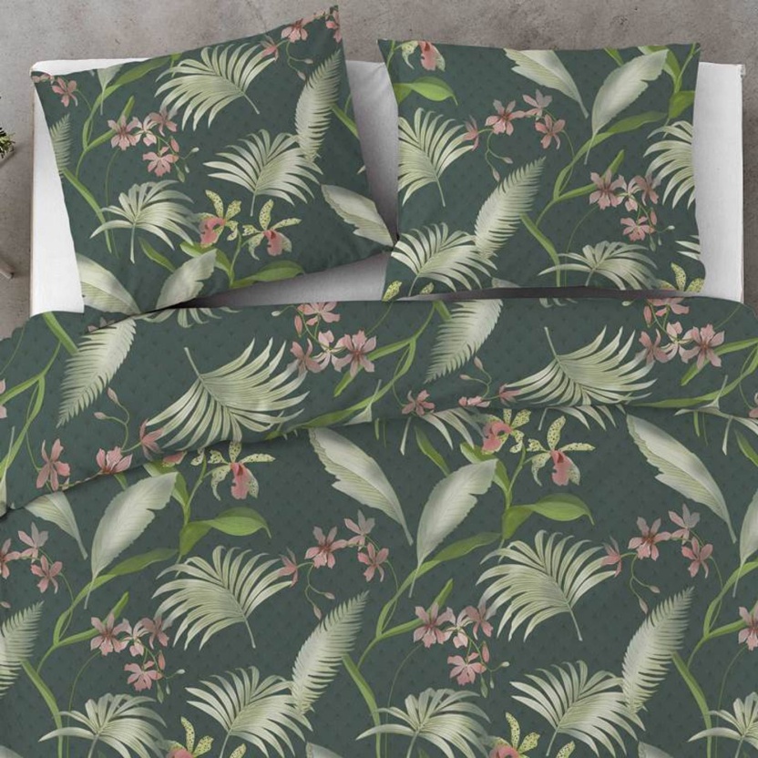 Byrklund 'Greens & Flowers' katoenen dekbedovertrekken - 140x220+20cm - Afbeelding 3