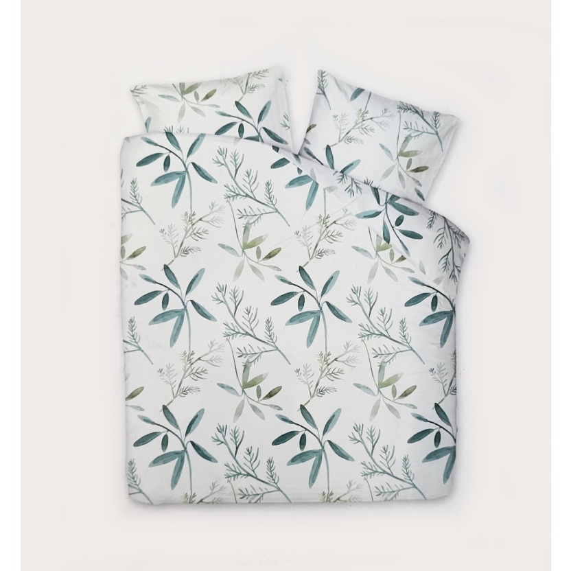 2-pack Witte dekbedovertrekken met bladerenprint - 140x220cm