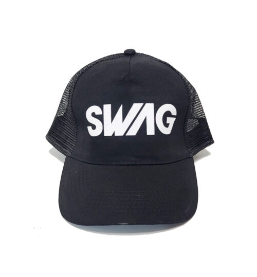 Zwarte baseball petten met SWAG tekst print en velcro sluiting aan de achterkant - Afbeelding 2