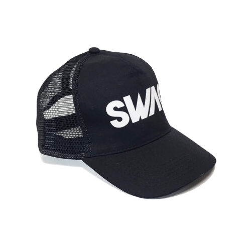 Zwarte baseball petten met SWAG tekst print en velcro sluiting aan de achterkant