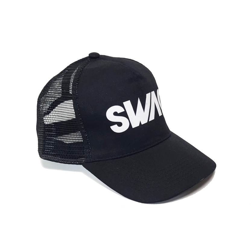 Zwarte baseball petten met SWAG tekst print en velcro sluiting aan de achterkant