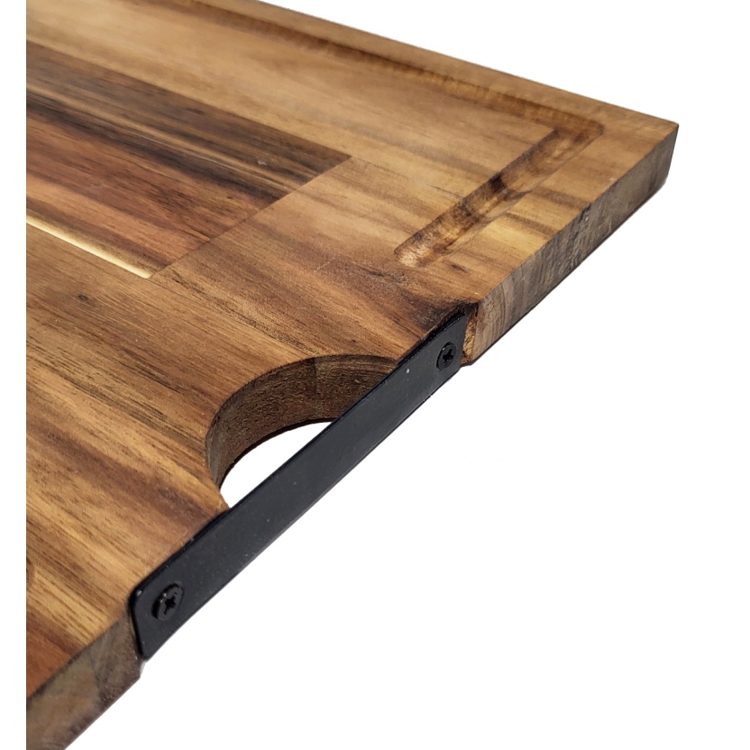 Acaciahouten snijplanken met metalen handvat 40x30cm - Afbeelding 8