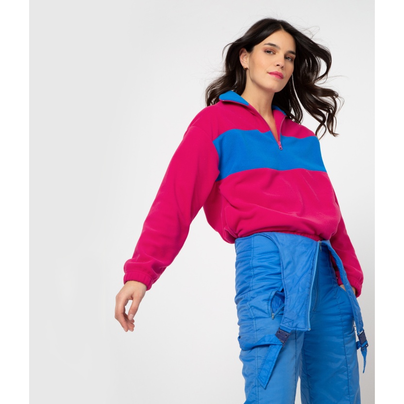 Fuchsia French Disorder unisex polar fleece sweaters with zipper - Image 3