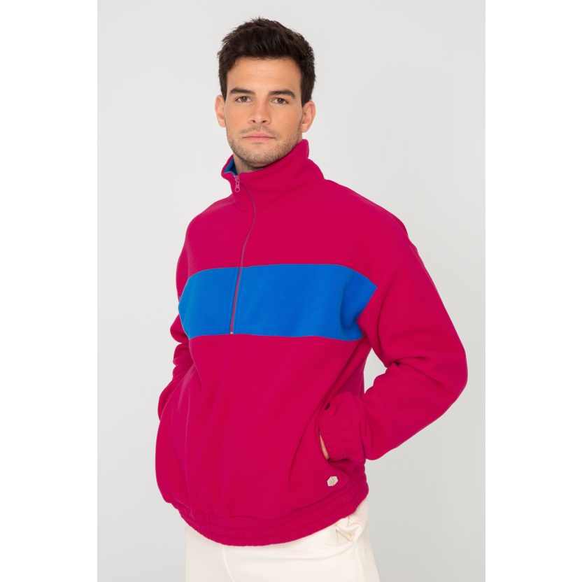 Fuchsia French Disorder unisex polar fleece sweaters with zipper - Image 2