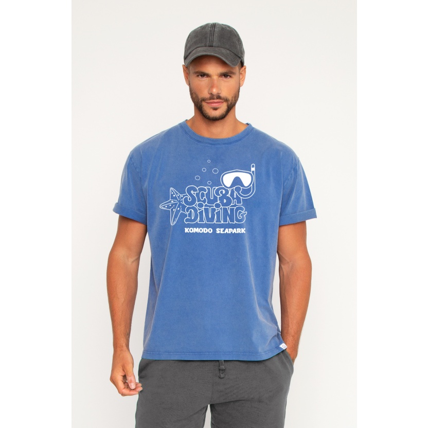 Indigo French Disorder Mike gewassen Scuba-T-shirts - Afbeelding 2