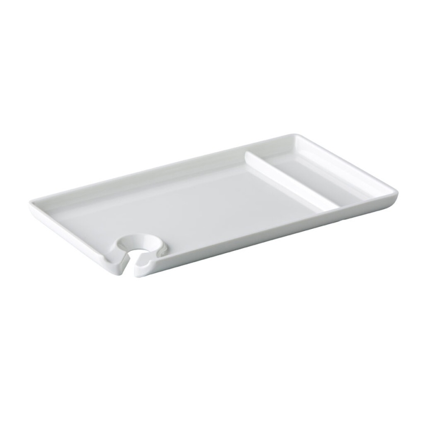 Witte onbreekbare melamine feestborden met wijnglasuitsparing