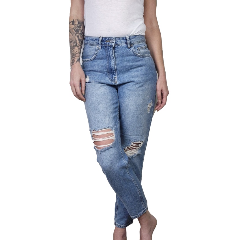 Midblauwe Karo Kauer gescheurde mom jeans voor dames - Afbeelding 2