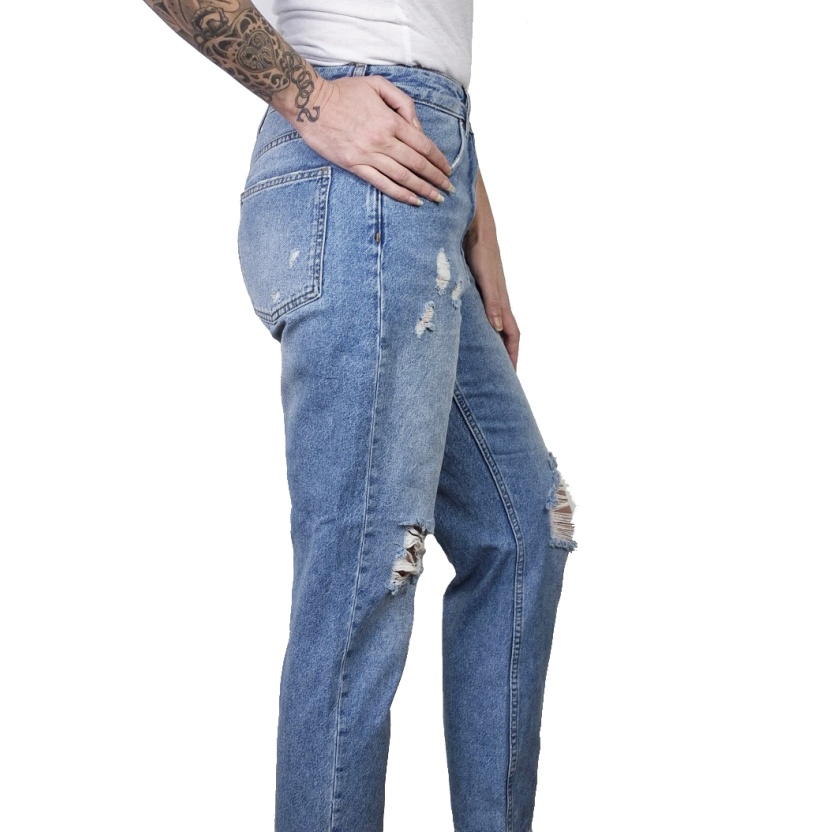 Midblauwe Karo Kauer gescheurde mom jeans voor dames - Afbeelding 6