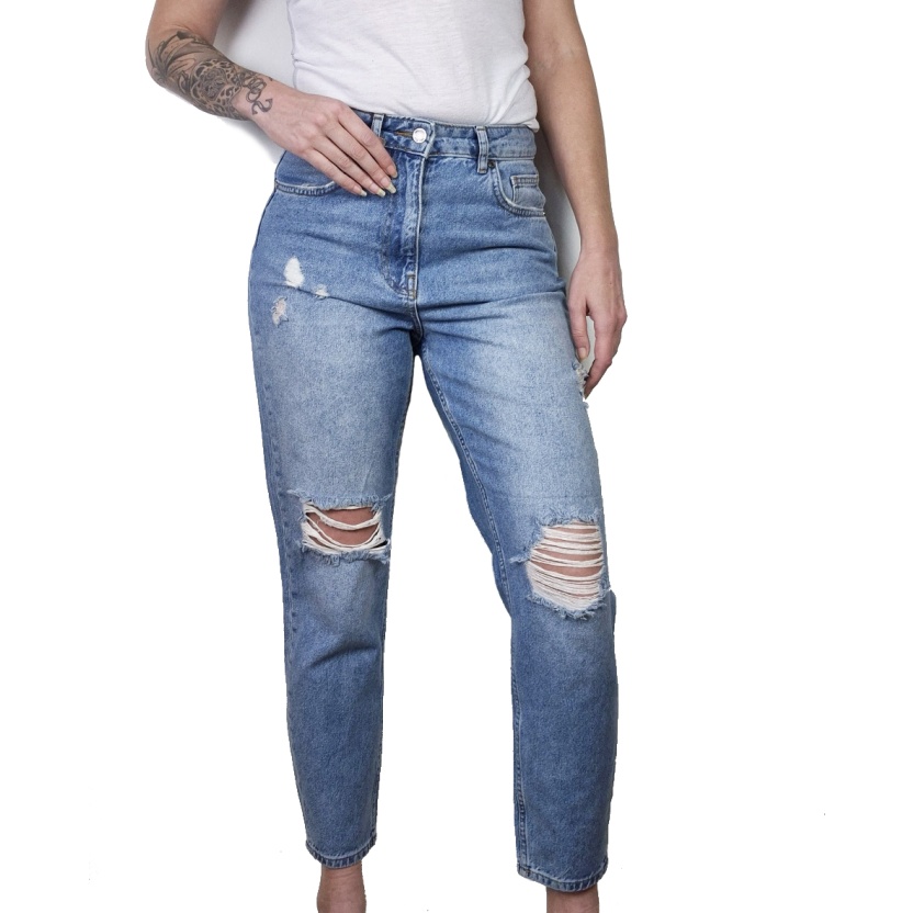 Midblauwe Karo Kauer gescheurde mom jeans voor dames - Afbeelding 8