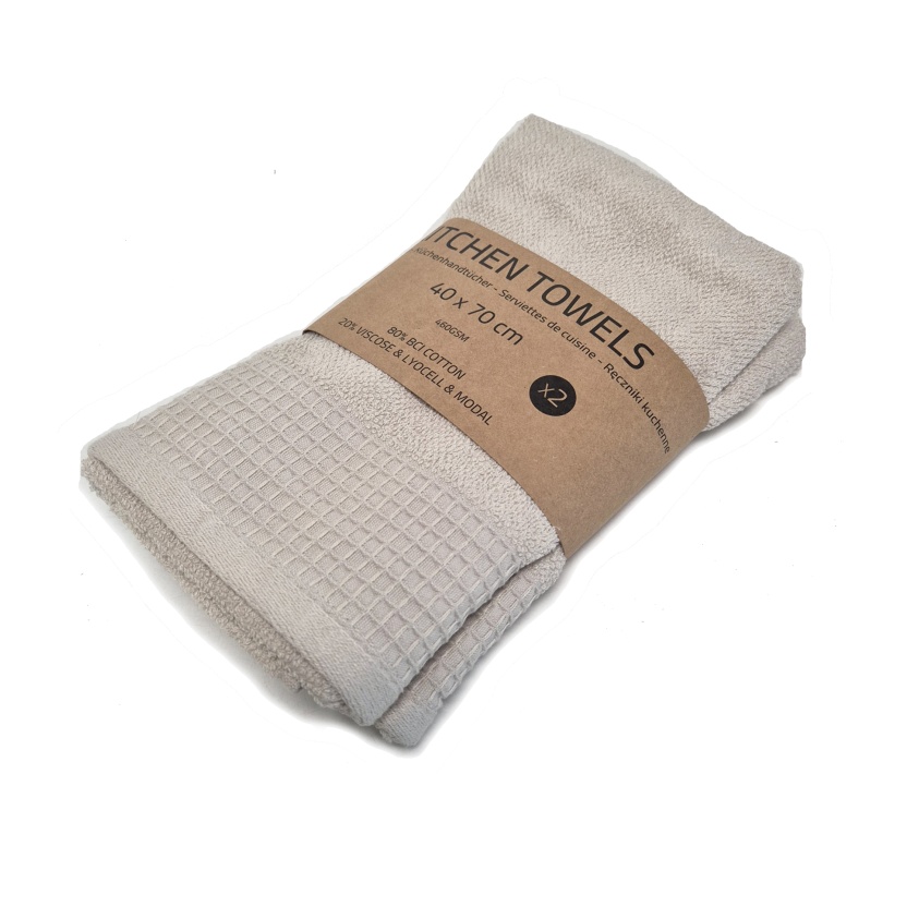 2-packs beige badstof keukenhanddoeken 40x70cm - 460GSM - Afbeelding 3