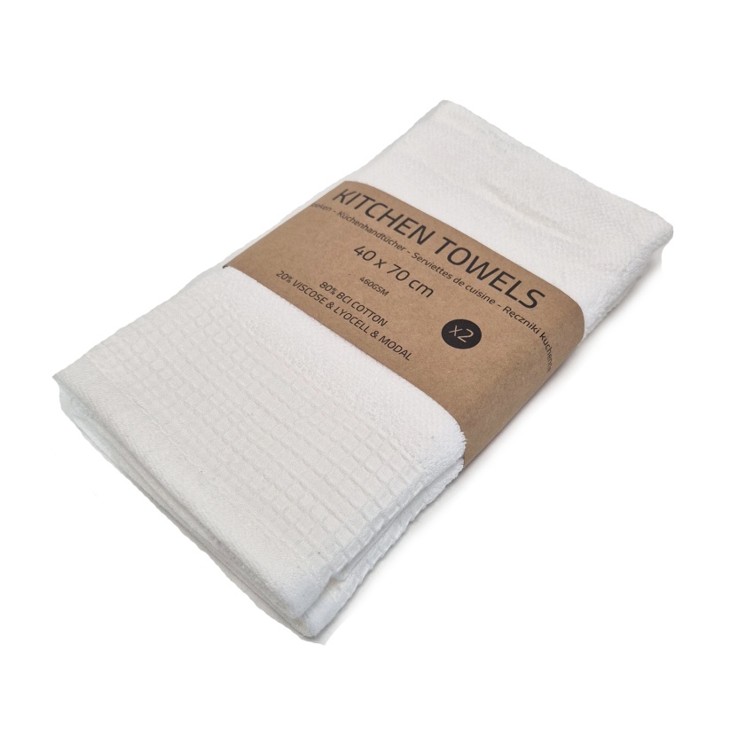 2-packs witte badstof keukenhanddoeken 40x70cm - 460GSM - Afbeelding 3