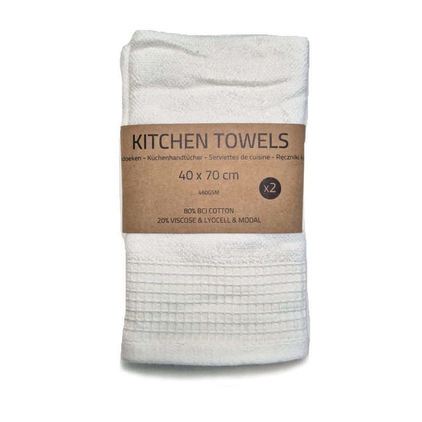 2-packs witte badstof keukenhanddoeken 40x70cm - 460GSM