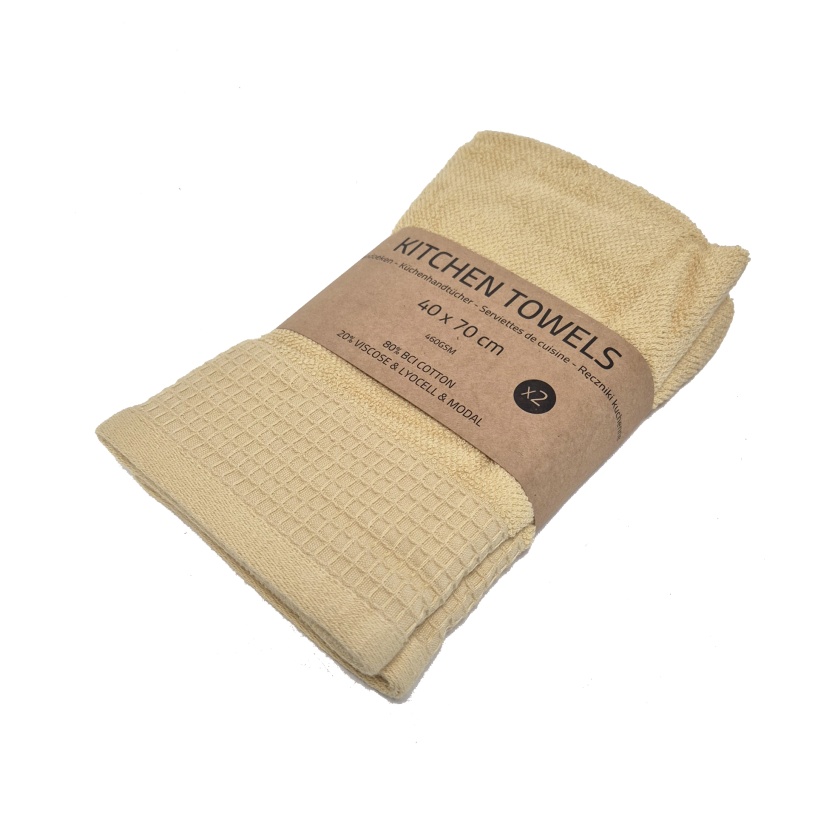 2-packs lichtgele badstof keukenhanddoeken 40x70cm - 460GSM - Afbeelding 3