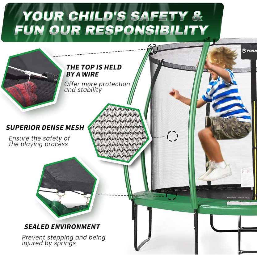 Green Win.max pumkin model trampolines 366cm with ladder and safety net - Image 4