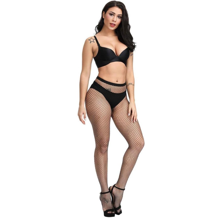Zwarte medium visnetkousen panty's voor dames